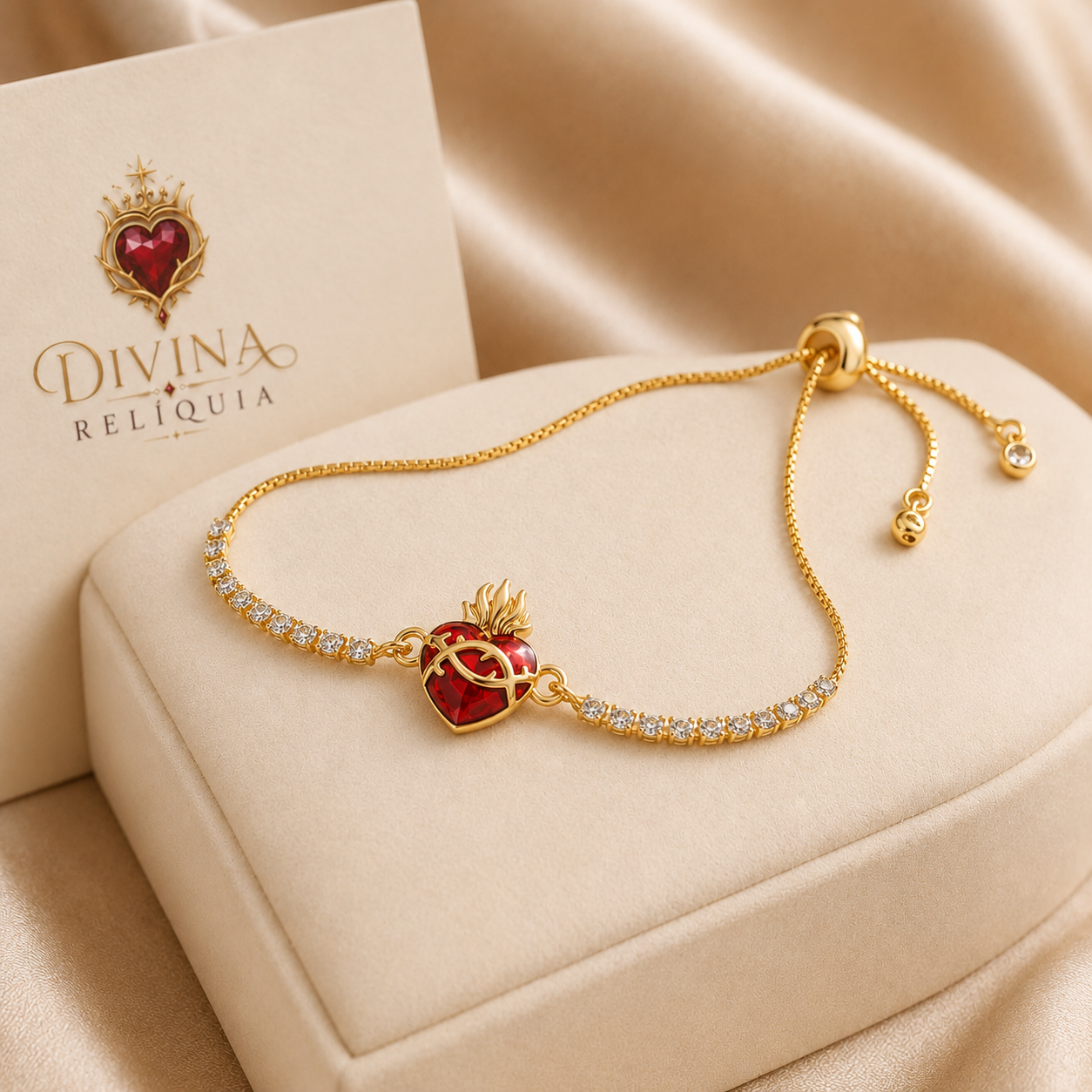 Pulseira Chama do Sagrado Coração de Jesus — Divina Relíquia - Colar feminino dourado com significado Divina Relíquia