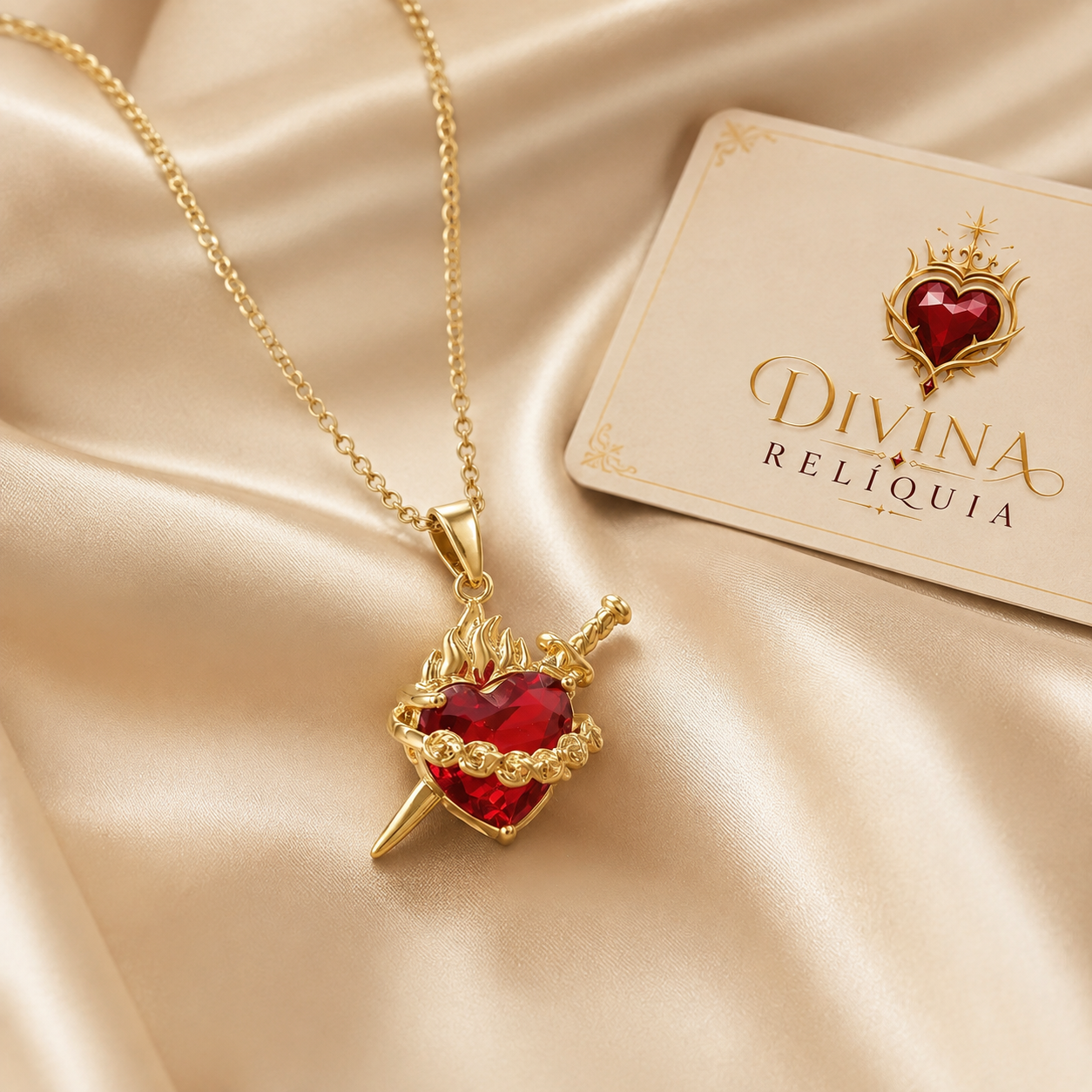 Colar Sagrado Coração de Jesus Imperial — Divina Relíquia - Colar feminino dourado com significado Divina Relíquia