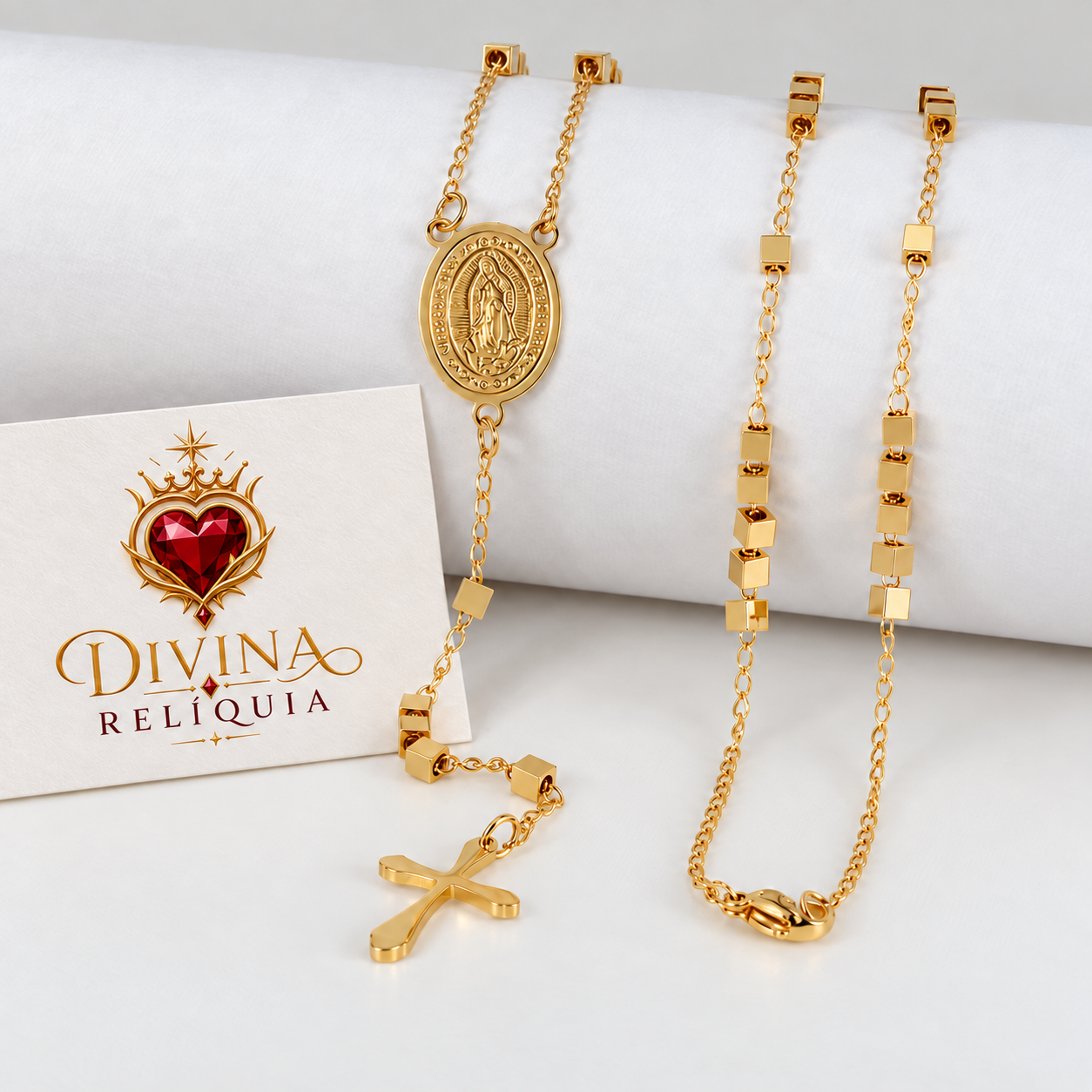 Colar Rosário Nossa Senhora de Guadalupe Geométrico - Divina Relíquia - Colar feminino dourado com significado Divina Relíquia