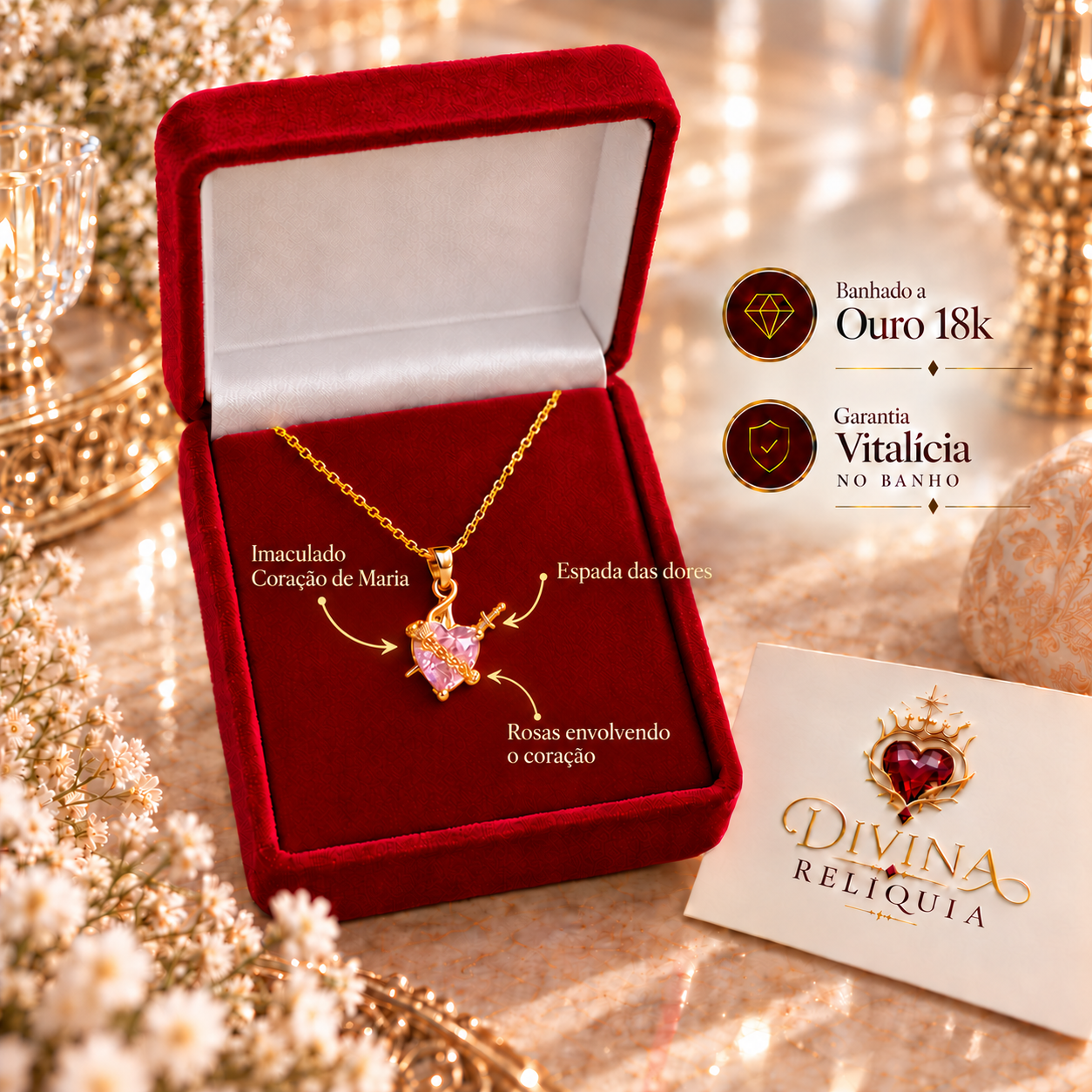 Colar Imaculado Coração de Maria — Divina Relíquia - Colar feminino dourado com significado Divina Relíquia